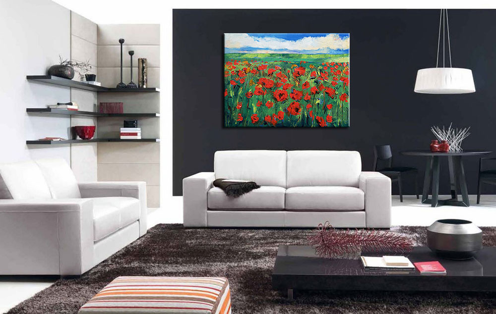 Green Flower Fields modern schilderij 120x90cm - Afbeelding 3