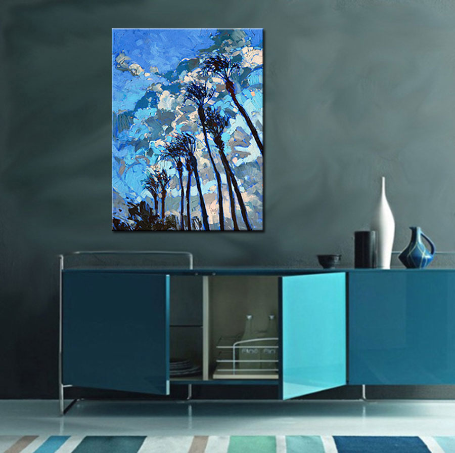 Palmbomen modern schilderij 90x120cm - Afbeelding 4