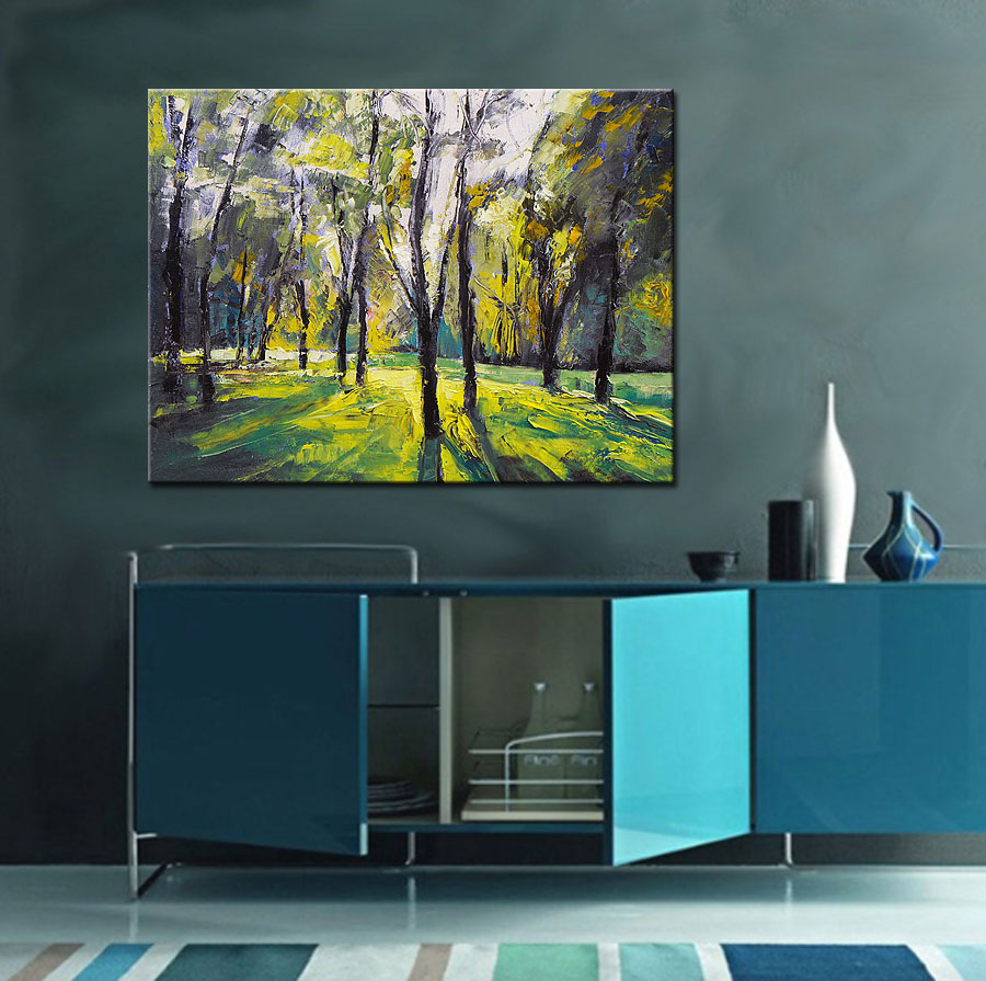 Bomen in het Bos modern schilderij 120x90cm - Afbeelding 4