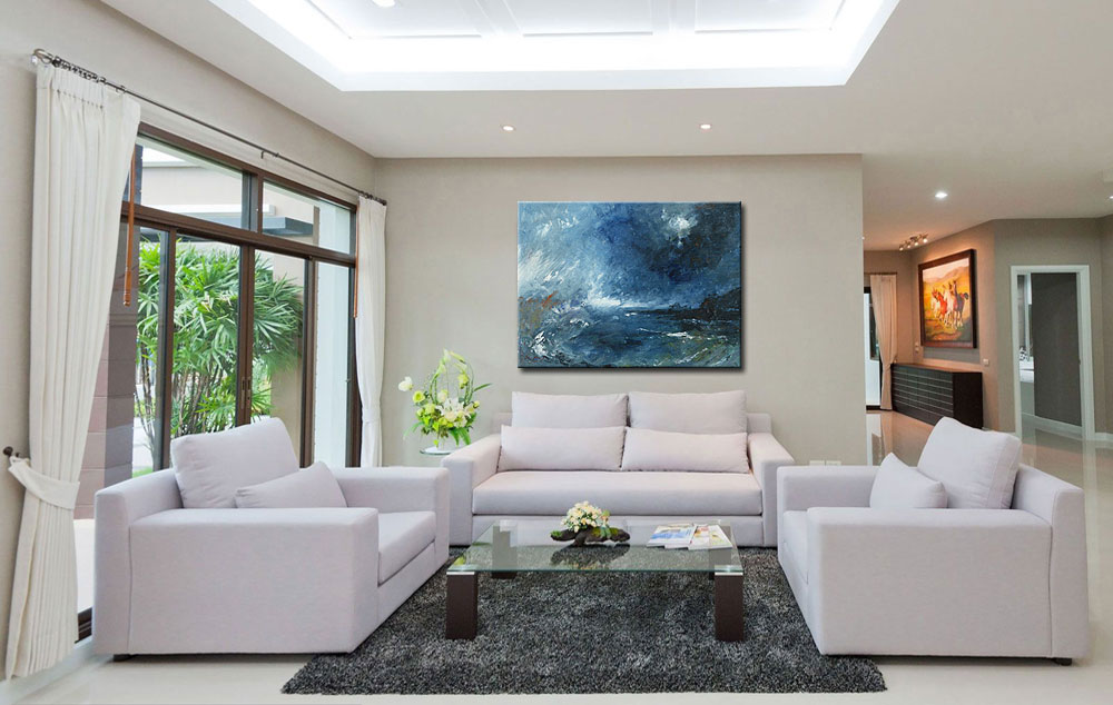 Sea Storm abstract modern schilderij 120x90cm - Afbeelding 2