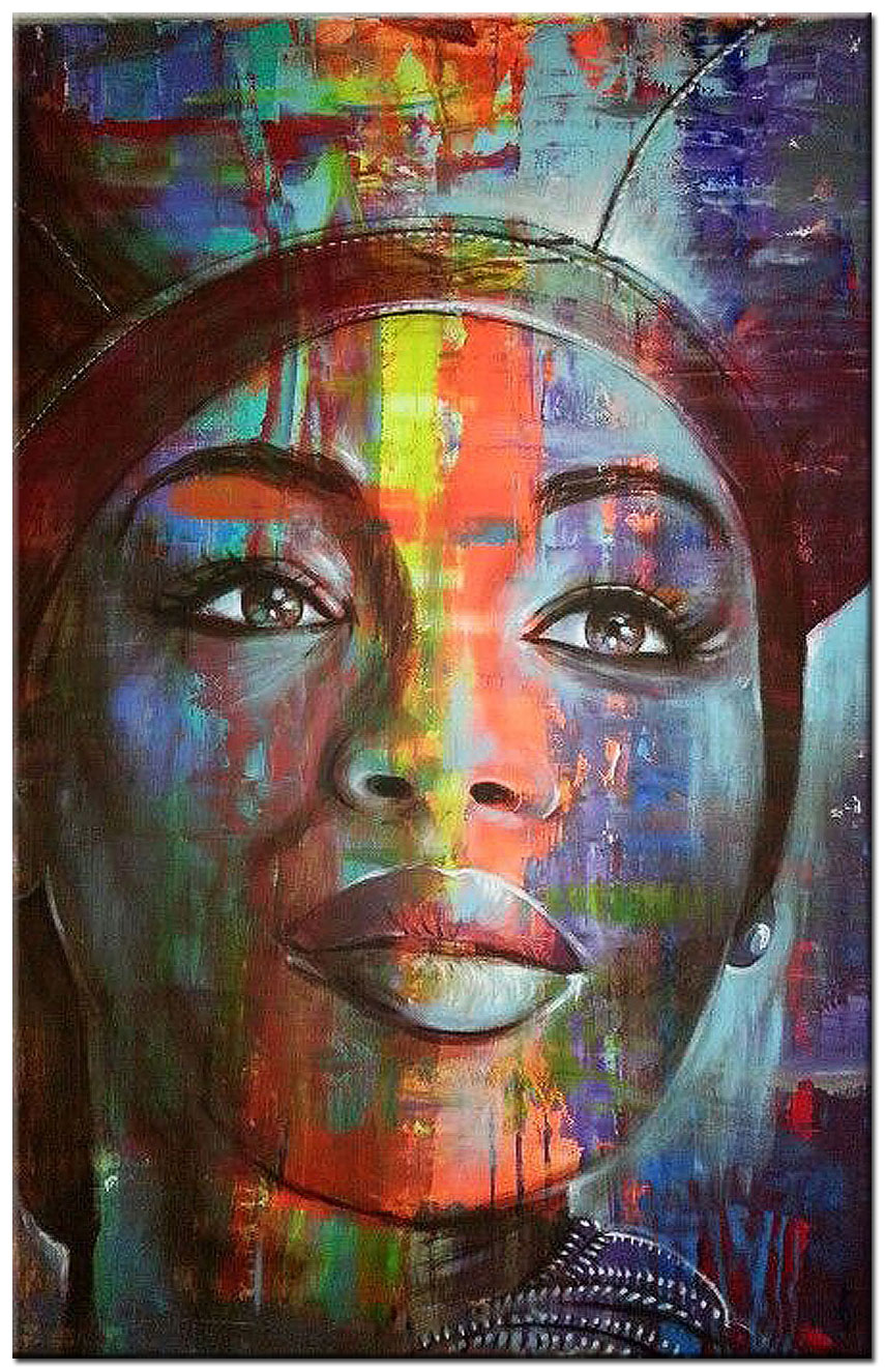 Vrouwen schilderij Rainbow Face 80x120cm