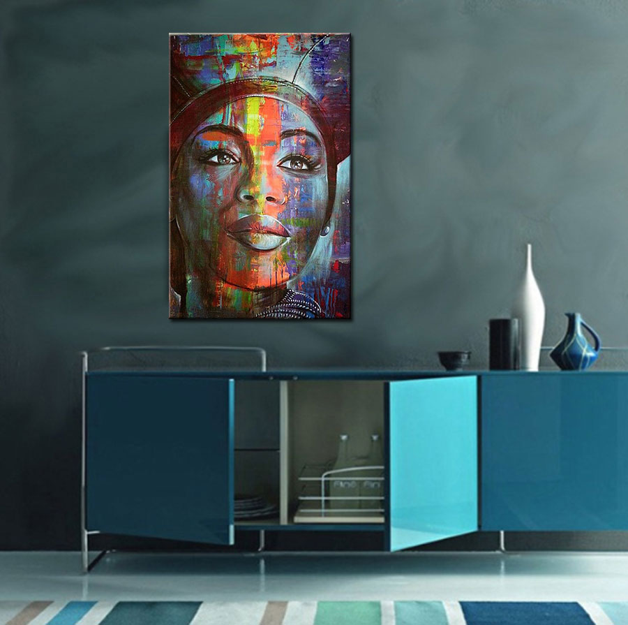 Vrouwen schilderij Rainbow Face 80x120cm - Afbeelding 4