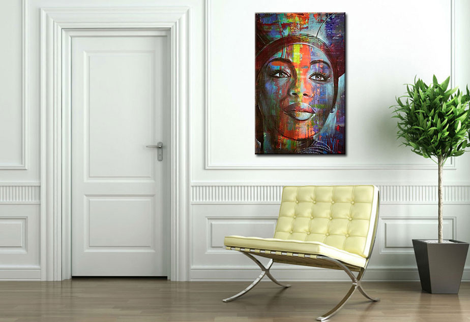 Vrouwen schilderij Rainbow Face 80x120cm - Afbeelding 2