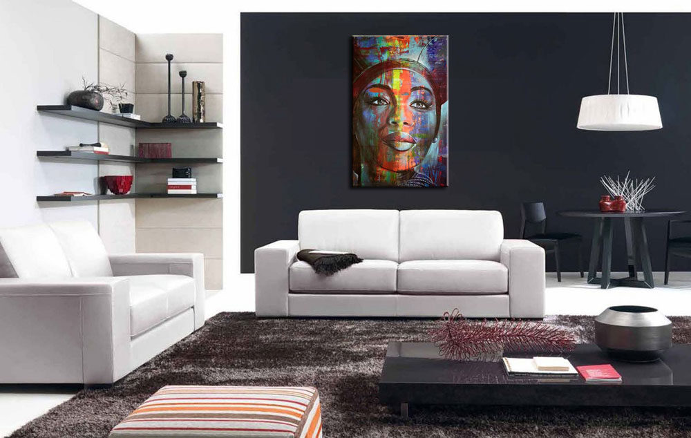 Vrouwen schilderij Rainbow Face 80x120cm - Afbeelding 3