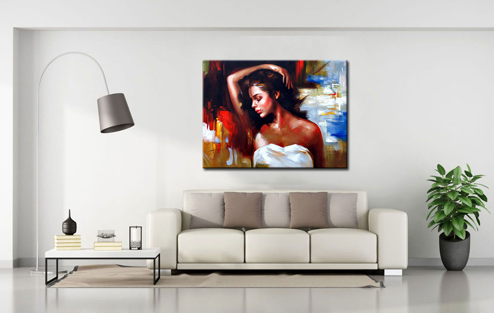 Vrouw in gedachten modern schilderij 120x90cm - Afbeelding 4