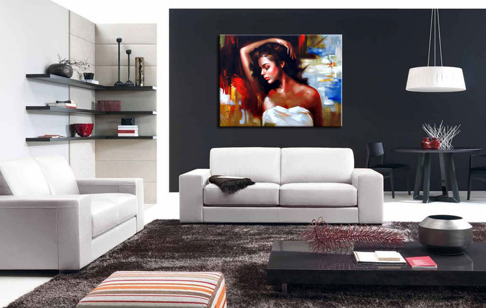 Vrouw in gedachten modern schilderij 120x90cm - Afbeelding 3