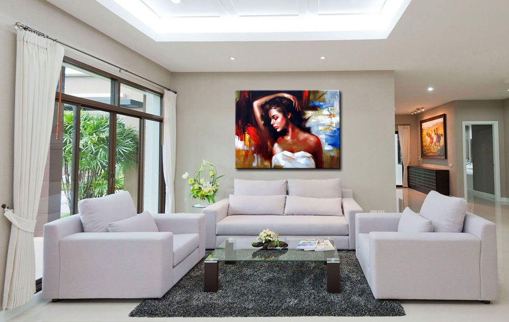 Vrouw in gedachten modern schilderij 120x90cm - Afbeelding 2