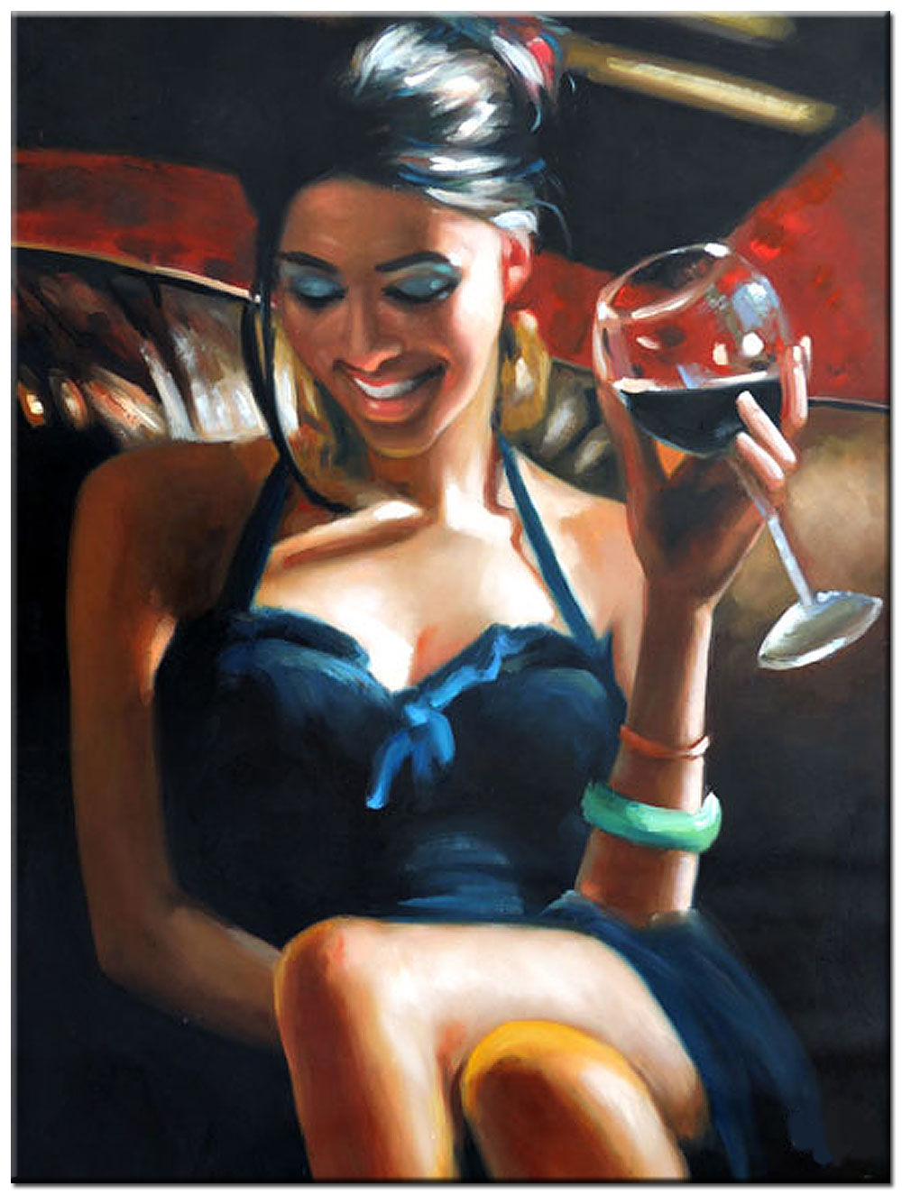 Vrouwen schilderij Genieten met Wijn 90x120cm