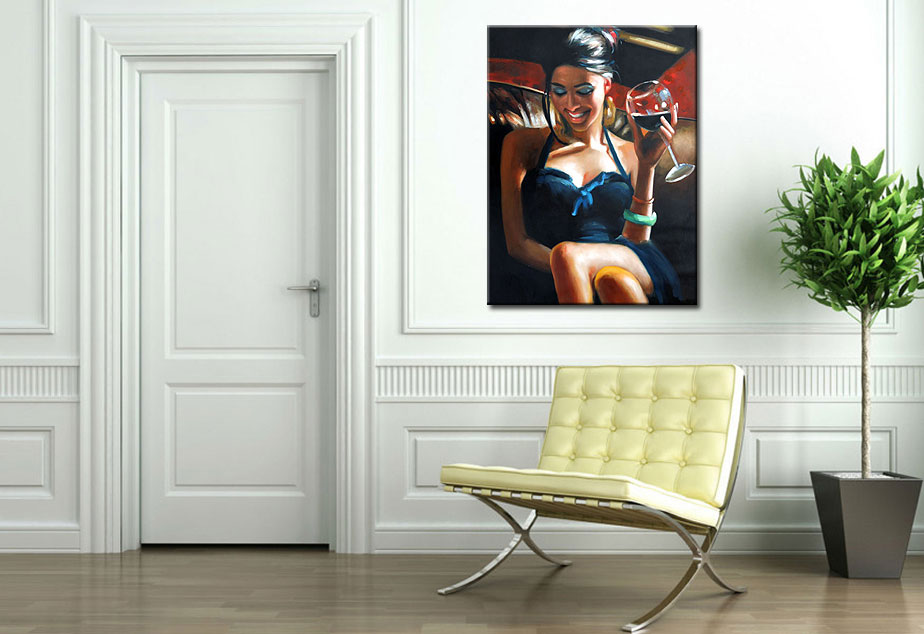 Vrouwen schilderij Genieten met Wijn 90x120cm - Afbeelding 2