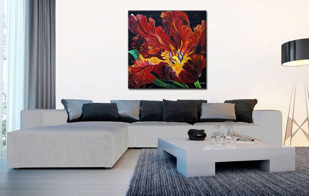 Wilde Roos bloemen schilderij - Afbeelding 4