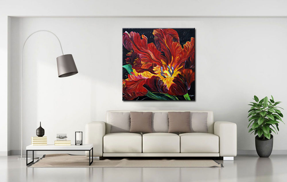 Wilde Roos bloemen schilderij - Afbeelding 2