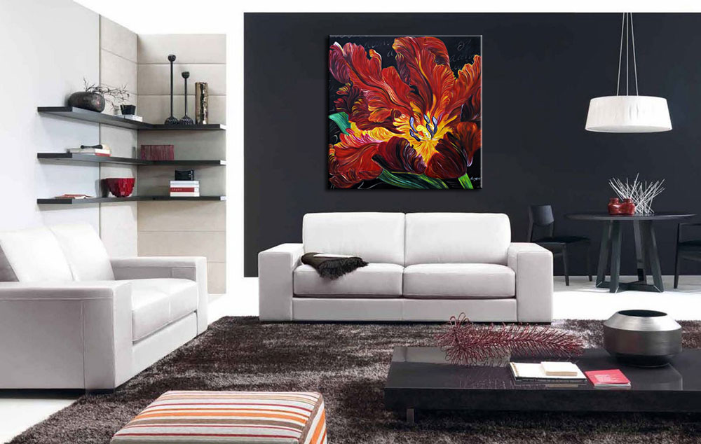 Wilde Roos bloemen schilderij - Afbeelding 3