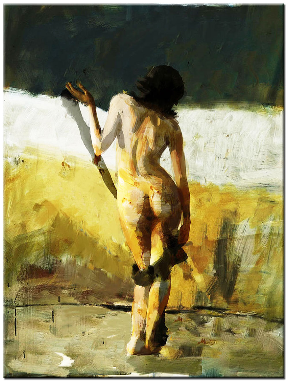 Erotisch schilderij Uitkledende vrouw 90x120cm