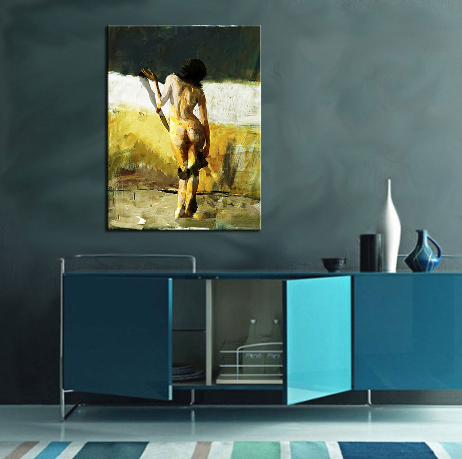 Erotisch schilderij Uitkledende vrouw 90x120cm - Afbeelding 4