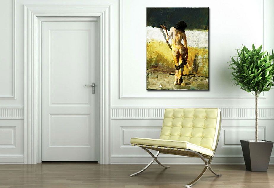 Erotisch schilderij Uitkledende vrouw 90x120cm - Afbeelding 2