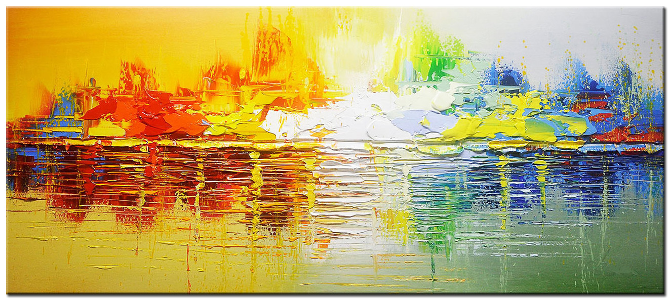 Abstract schilderij Zonsondergang in kleur 160x70cm