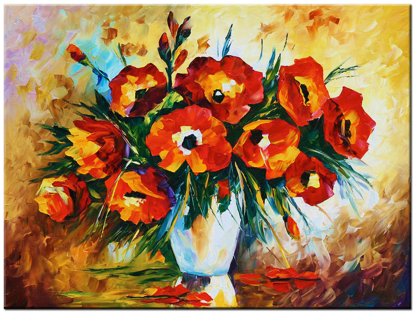 Bloemenvaas modern schilderij 120x90cm
