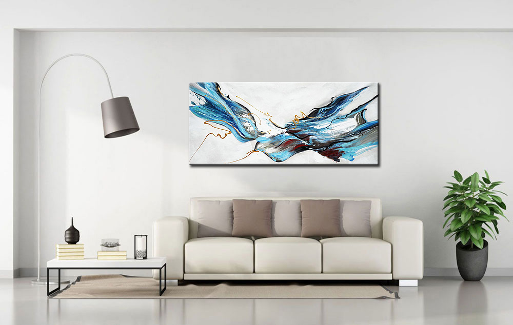 Abstract schilderij Blauwe Golf 160x70cm - Afbeelding 4