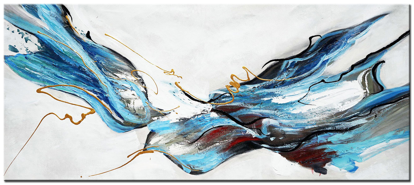 Abstract schilderij Blauwe Golf 160x70cm