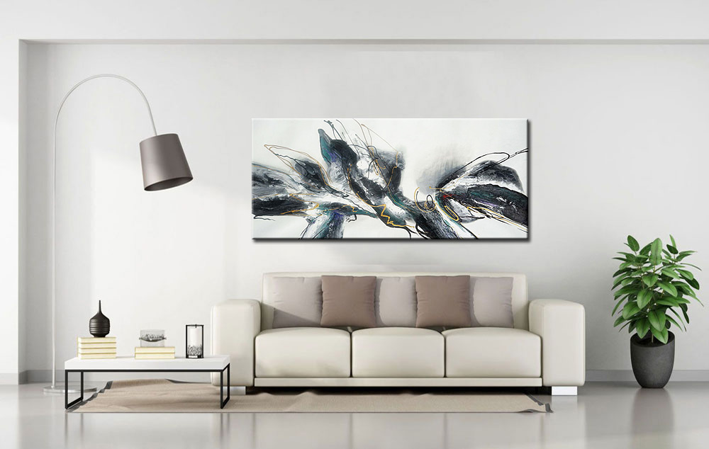Abstract schilderij Zilver en schaduwspel 160x70cm - Afbeelding 3