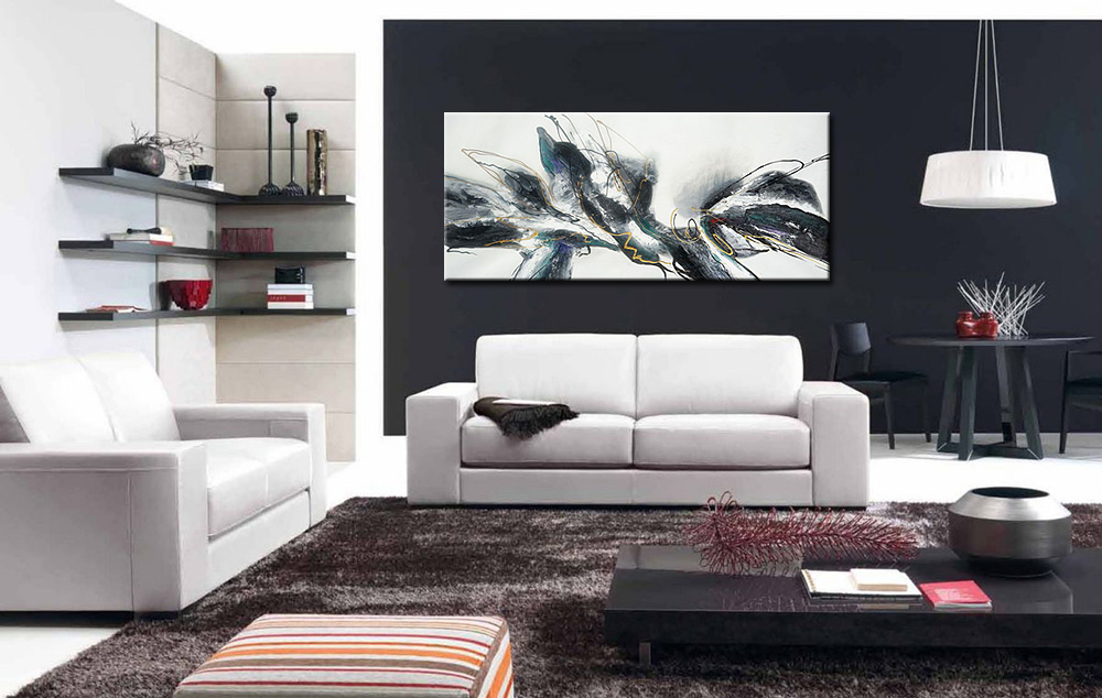 Abstract schilderij Zilver en schaduwspel 160x70cm - Afbeelding 2