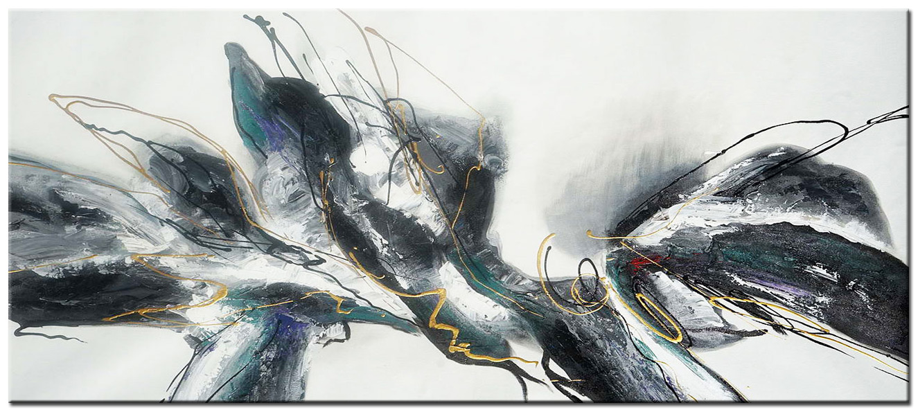 Abstract schilderij Zilver en schaduwspel 160x70cm