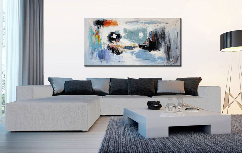 Abstract schilderij Blue Silence 180x90cm - Afbeelding 4