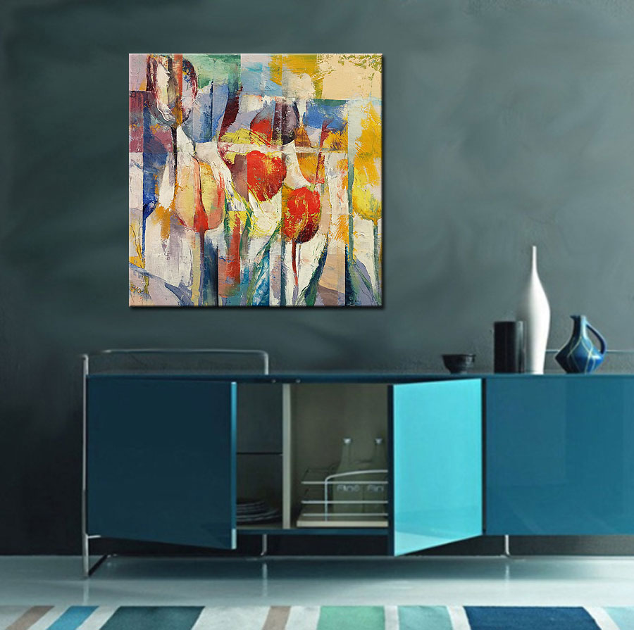 Tulpen abstract modern schilderij - Afbeelding 4