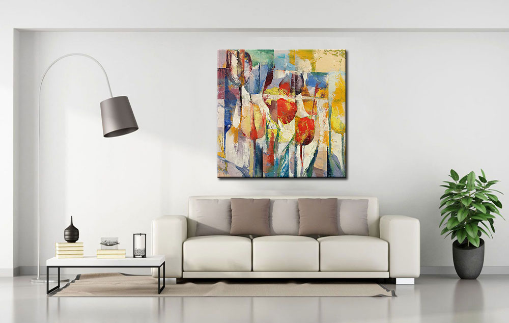 Tulpen abstract modern schilderij - Afbeelding 3