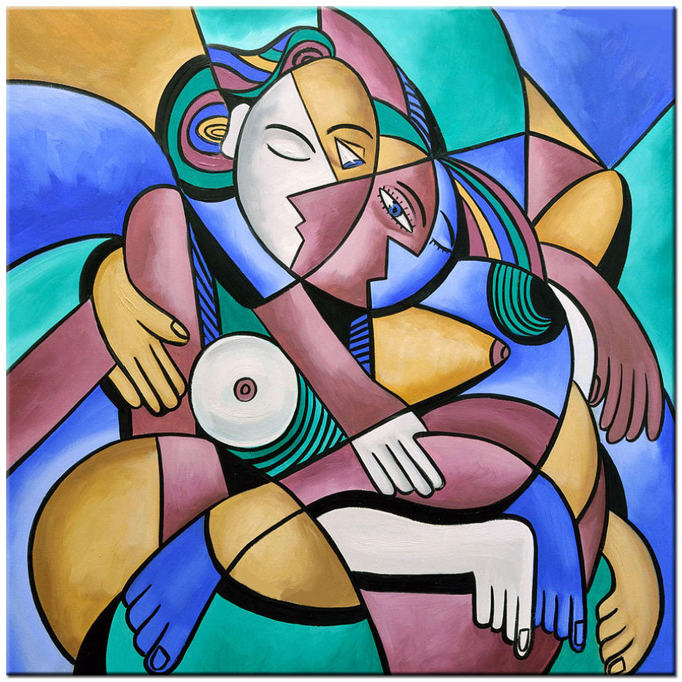 Erotisch schilderij Cubist Lovers 100x100cm