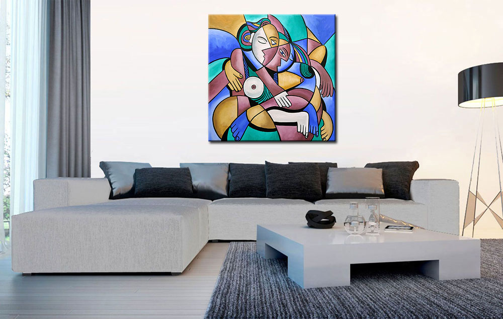 Erotisch schilderij Cubist Lovers 100x100cm - Afbeelding 4