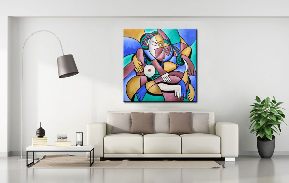 Erotisch schilderij Cubist Lovers 100x100cm - Afbeelding 2