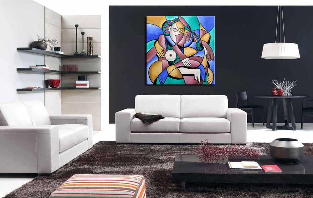 Erotisch schilderij Cubist Lovers 100x100cm - Afbeelding 3