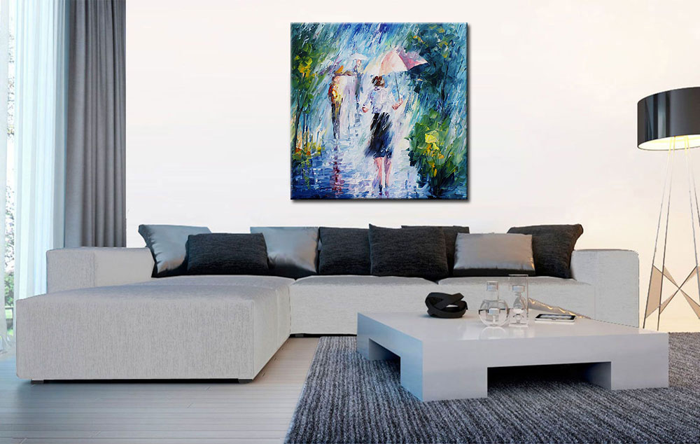 Regenachtige dag modern schilderij 100x100cm - Afbeelding 2