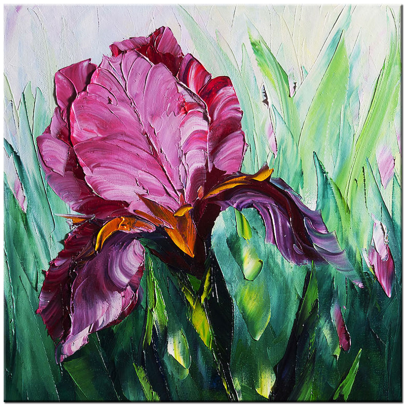 Bloemen schilderij Paarse Iris Modern 100x100cm