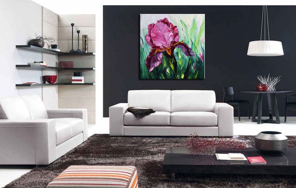 Bloemen schilderij Paarse Iris Modern 100x100cm - Afbeelding 3