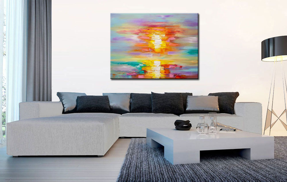 Zonsondergang modern schilderij 120x90cm - Afbeelding 3