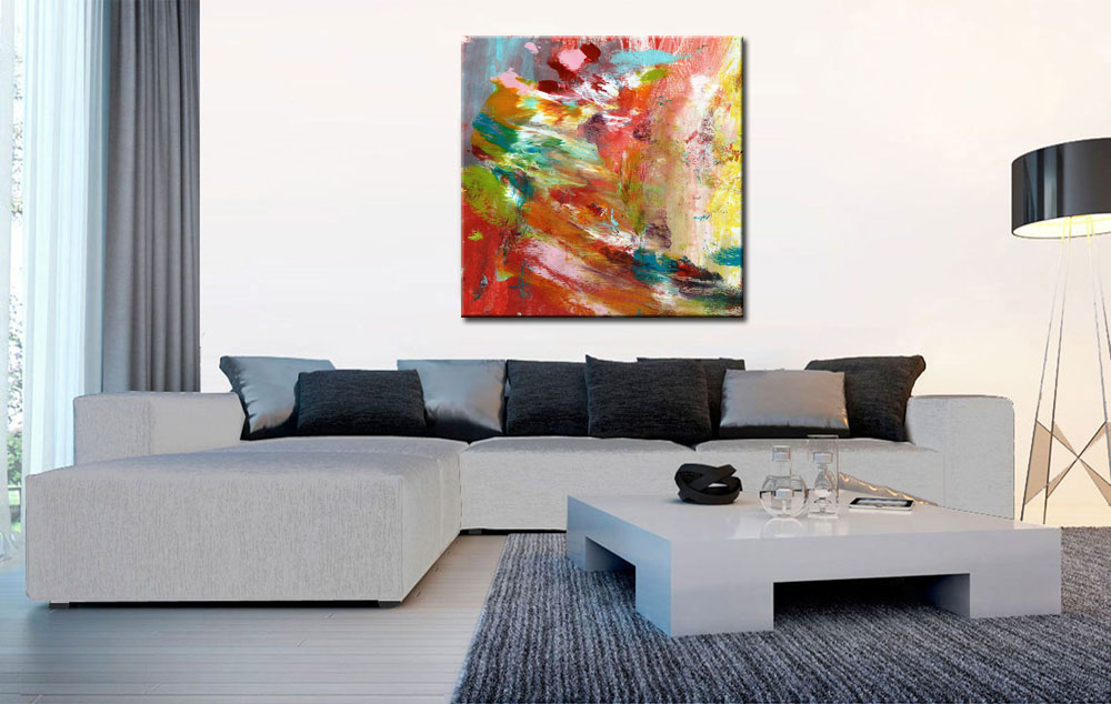 Rapidement abstract modern schilderij 100x100cm - Afbeelding 3