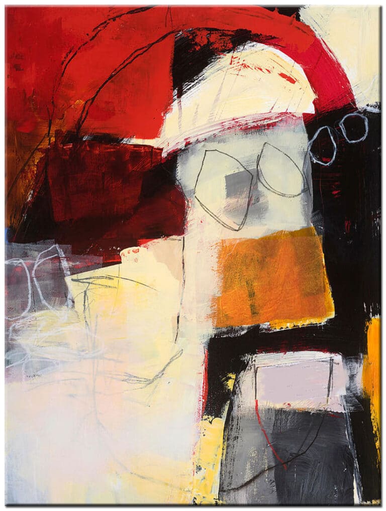 Schilderij Vuurtoren handgeschilderd abstract olieverf schilderij met rood, zwart en witte kleurvlakken
