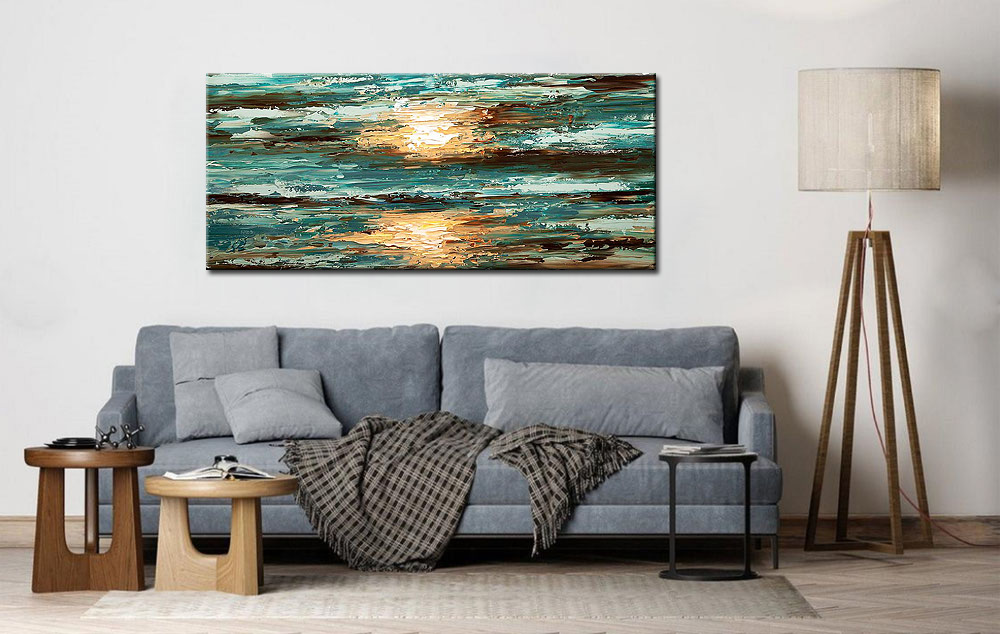 Abstract schilderij Eindeloze Horizon 160x70cm - Afbeelding 4