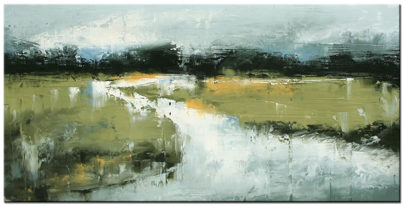 Abstract schilderij Groen Landschap 180x90cm