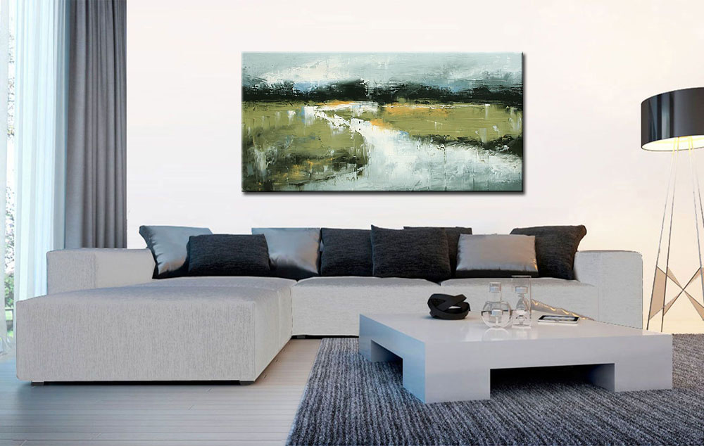 Abstract schilderij Groen Landschap 180x90cm - Afbeelding 2
