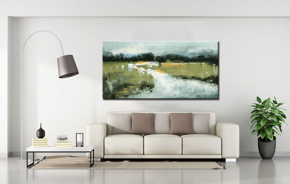 Abstract schilderij Groen Landschap 180x90cm - Afbeelding 3