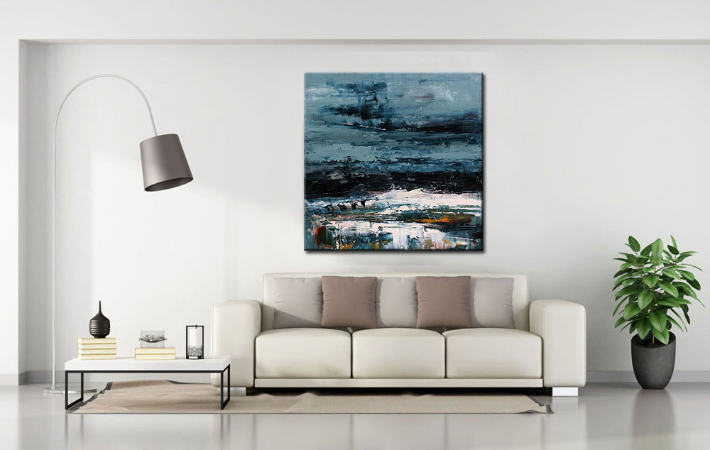 Dark Moon abstract modern schilderij 100x100cm - Afbeelding 4