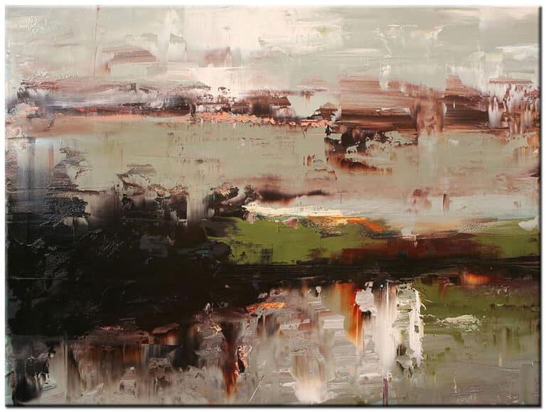 Abstract schilderij Horizon in Aardetinten handgeschilderd olieverf schilderij met gelaagde kleurvlakken en warme natuurkleuren op canvas