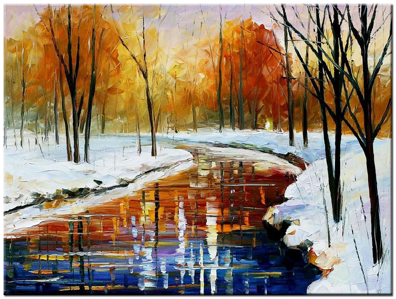 Winter Riviertje modern schilderij 120x90cm