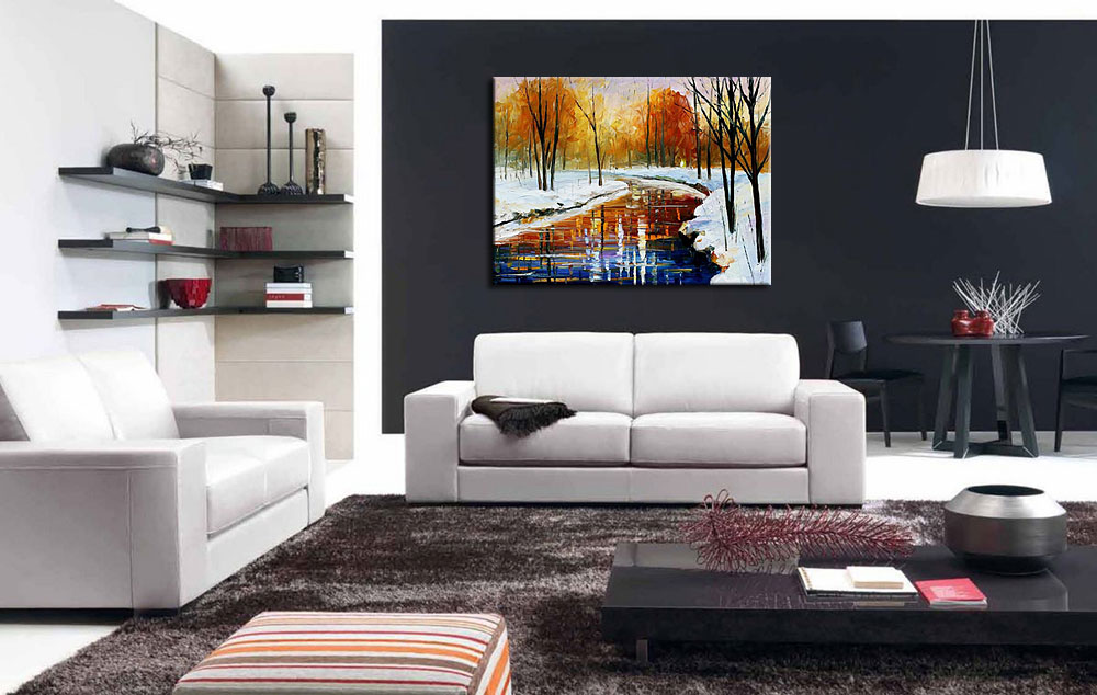 Winter Riviertje modern schilderij 120x90cm - Afbeelding 3