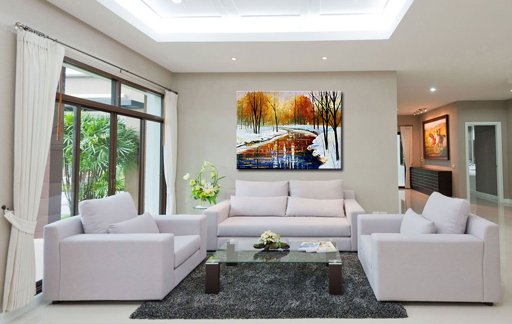 Winter Riviertje modern schilderij 120x90cm - Afbeelding 2