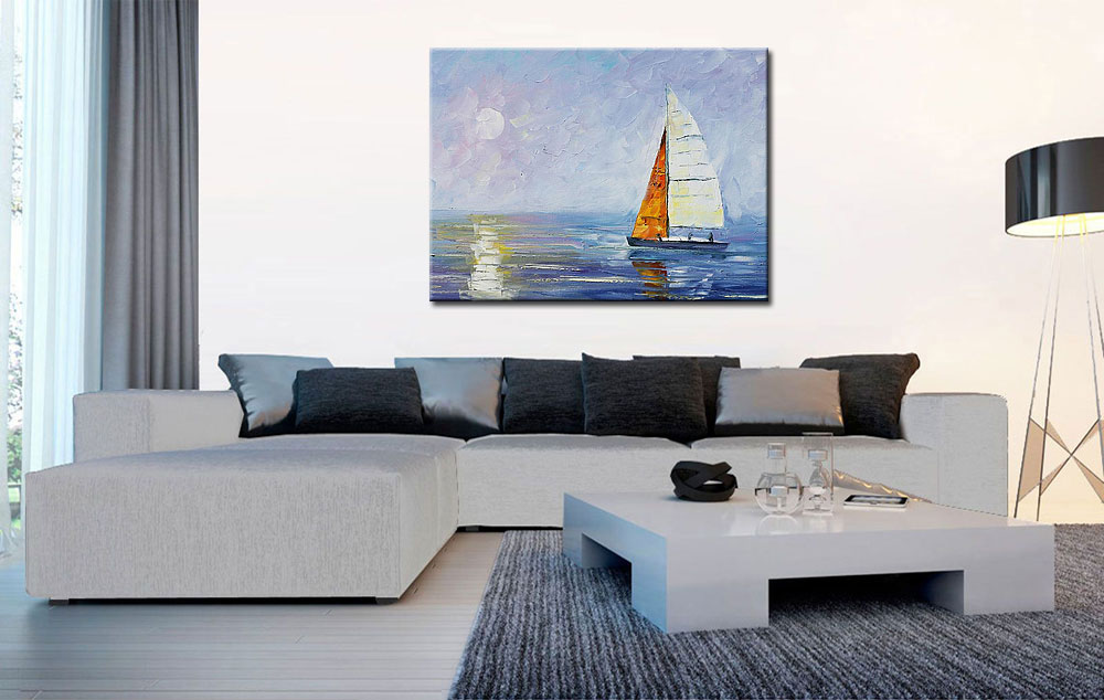 Zeilen op Kalm Water modern schilderij 120x90cm - Afbeelding 4
