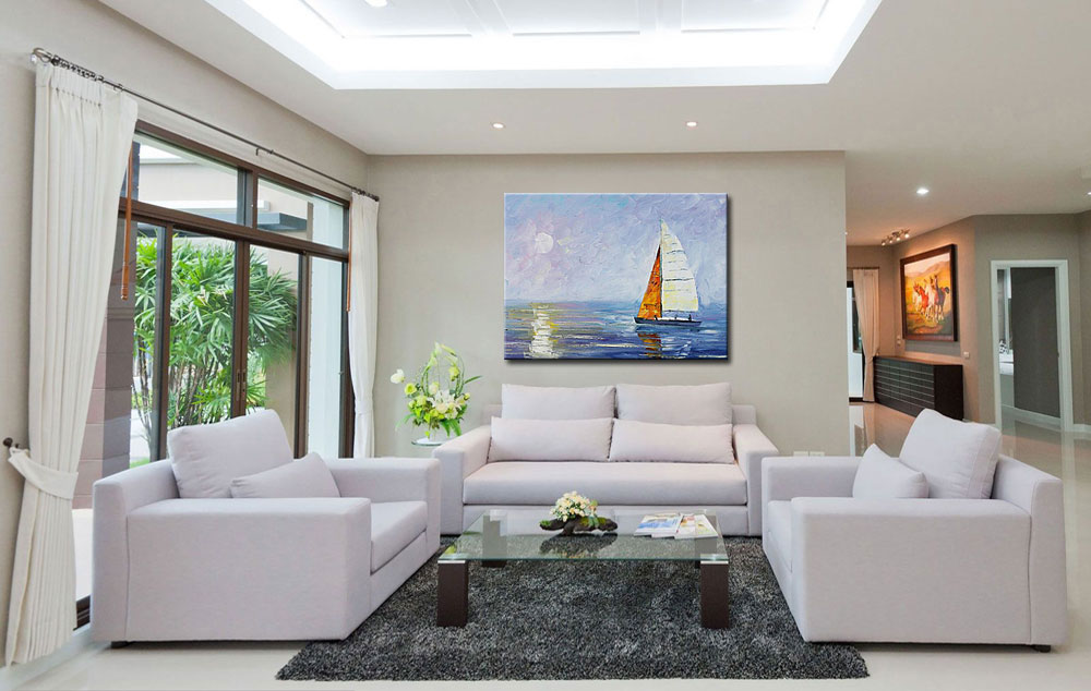 Zeilen op Kalm Water modern schilderij 120x90cm - Afbeelding 3